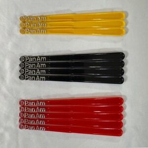 Vintage Pan Am Airline Swizzle Sticks 12 Black Red Yellow Mid-Century Barware